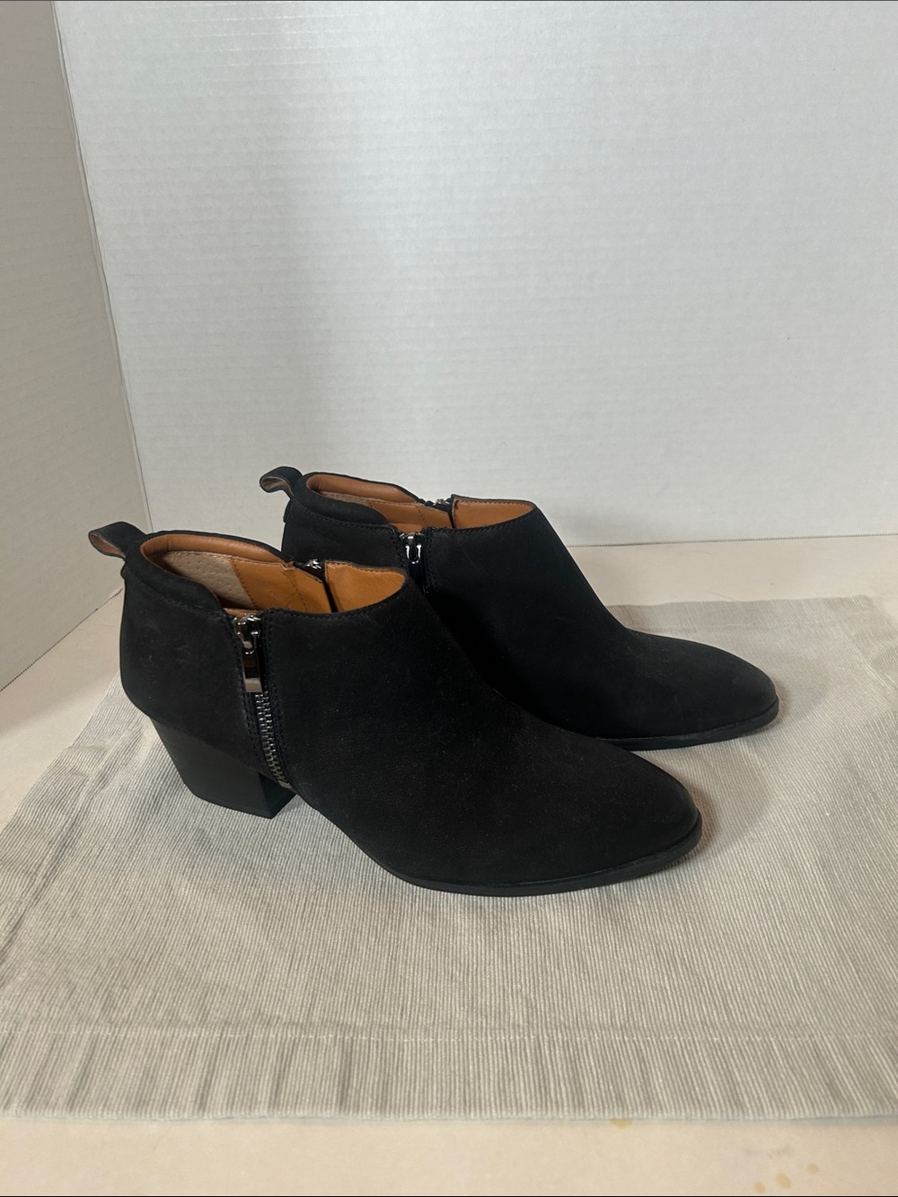 Franco Sarto Black Suede Ankle Booties with Side Zip 8.5W